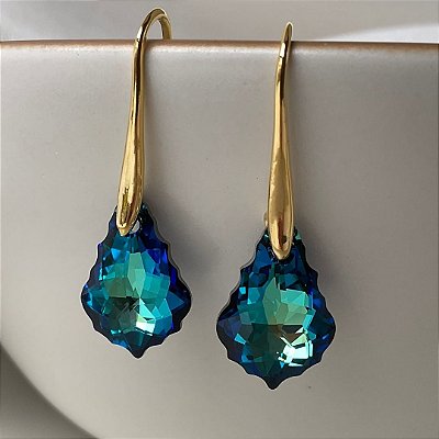 Brincos com cristal austríaco bermuda Blue barroco 16mm.