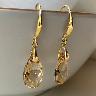 Brincos com cristal austríaco gota golden shadow