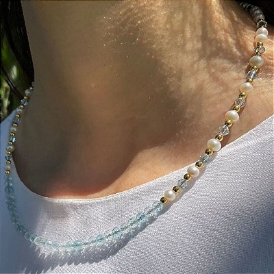 Colar “ Acqua Di Nerano” ( água marinha e pérolas barrocas )