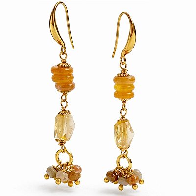 Brincos Gocce di Sole ( citrino, safira amarela )