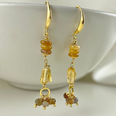 Brincos Gocce di Sole ( citrino, safira amarela )