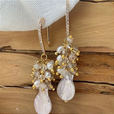 Brincos Luce Di Marina ( pedra da lua e quartzo )