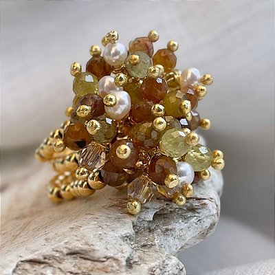 Anel Sabbia Dorata ( granada grossular e safira amarela )