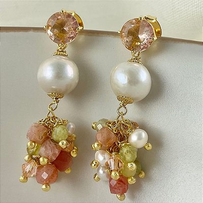 Brincos Crema di Limone ( pedra da lua , granada grossular )