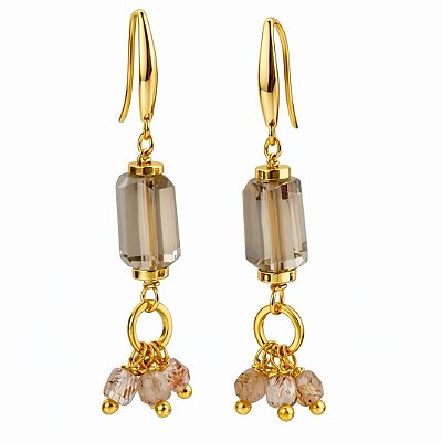 Brincos Veliero ( quartzo fumê e rutilo )