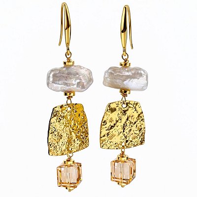 Brincos Scoglio Dorato ( pérolas barrocas e cristal golden shadow )