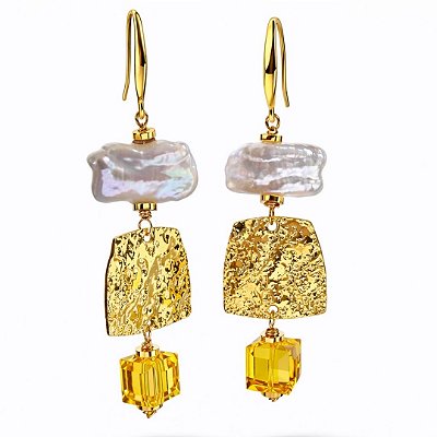 Brincos Scoglio Limonaia ( pérolas barrocas e cristal austríaco )