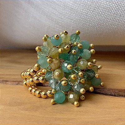 Anel Onda di Smeraldo ( apatita, granada grossular e amazonita )