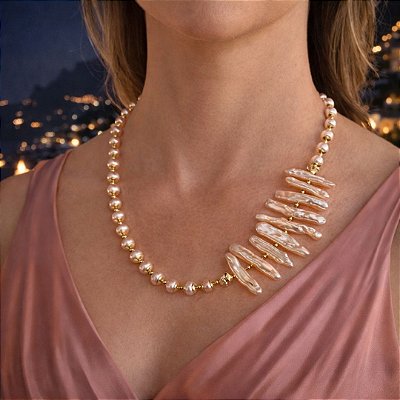 Colar Palazzo Avino Rosé ( pérolas barrocas Biwa rosadas )