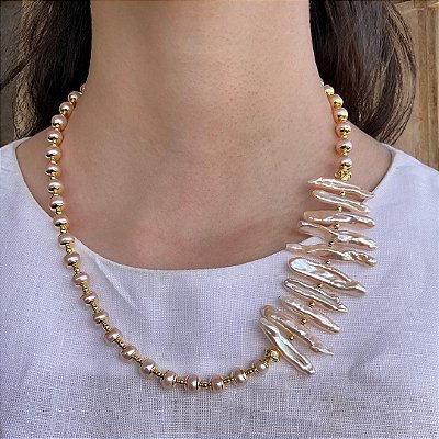 Colar Palazzo Avino Rosé ( pérolas barrocas Biwa rosadas )