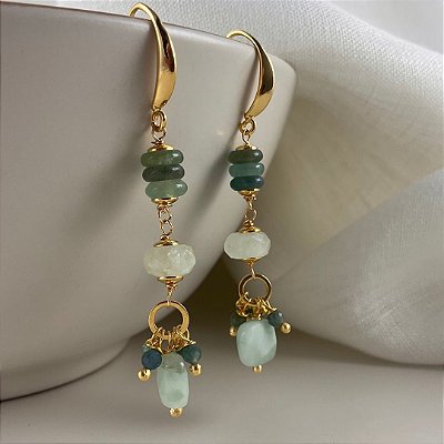 Brincos Aria di Primavera ( turmalina , água marinha e angelita )