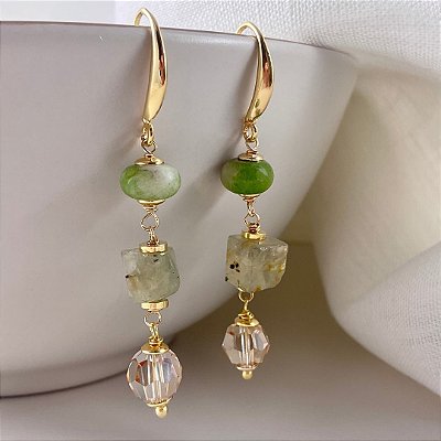 Brincos Bosco di Ravello ( turmalina, pedra do Sol e cristal golden shadow )