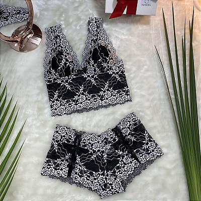 Conjunto Cropped e Caleçon Detalhe na Alça - tam M