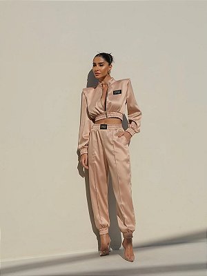Conjunto em Cetim Jaqueta e Calça Bomber Kady
