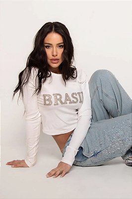 BLUSA CROPPED MANGA LONGA BRASIL