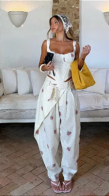 CONJUNTO DE CORSET E CALÇA EM LINHO COM VISCOSE | SALGUNAMU