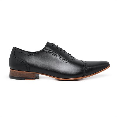 Brogue One Preto, Couro Legitimo Feito A Mão, Ref: 175