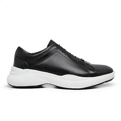 Tenis Sneaker Casual em Couro Premium Paulo Vieira cor Preto, Ref: 176