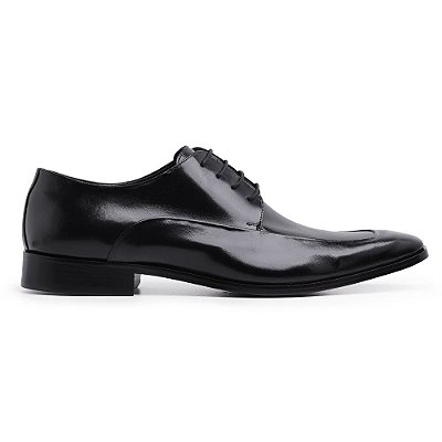 Derby Social Preto Couro Brilhoso Legitimo, Ref: 043