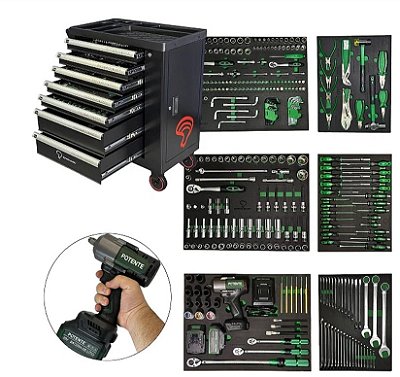 Carro Carrinho de Ferramentas Completo Potente Brasil 306 Peças C/ Chave de Impacto 900 N.M