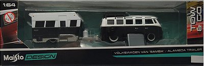 Maisto Design Tow And Go 1:64 Vw Van Samba Kombi & Trailer