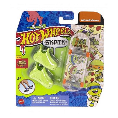 Hot Wheels Skate de Dedo com Tenis Pizza Half Pipe Tartaruga