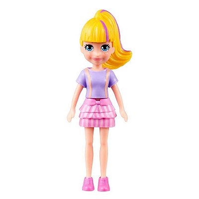 Boneca Polly Pocket Básica Polly Saia Rosa listrada