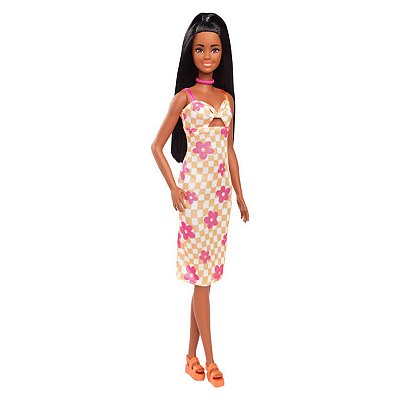Boneca Barbie Fashionistas 233 Vestido Xadrez com Flores