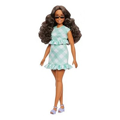 Boneca Barbie Fashionistas 240 Vestido Xadrez Verde