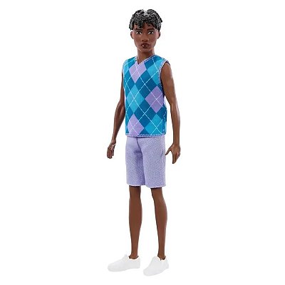 Boneco Barbie Ken Fashionistas 253 Tranças Bermuda Lilás