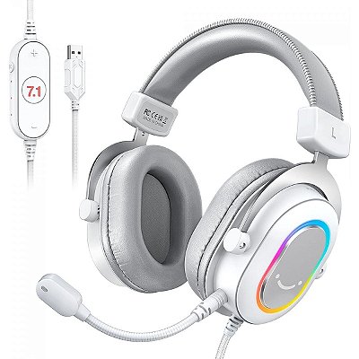 Headset Gamer Fifine H6W RGB 7.1 Surround Drivers de 50mm USB - Branco