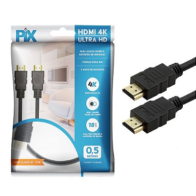 Cabo HDMI PIX 2.0 HDR 4K 19 Pinos 0.5M Polybag