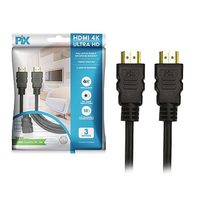 Cabo HDMI PIX 2.0 HDR 4K 19 Pinos 30AWG 3M Polybag