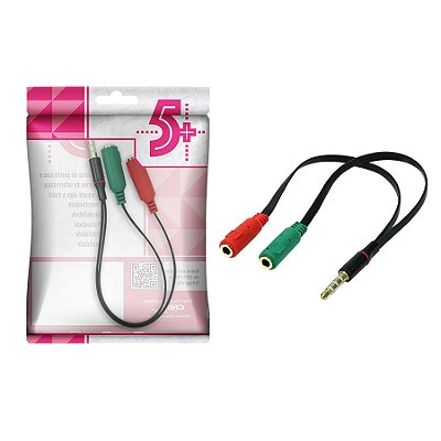 Cabo Adaptador 5+ P3 Macho X 2 P2 Fêmea Para Microfone/Fone/Headset PS4/Xbox Preto - 018-6045