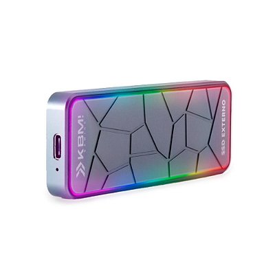 SSD Externo KBM Gaming 256GB Portátil RGB Leitura 410MB/s Gravação 406MB/s USB E USB-C - KGSSE200256