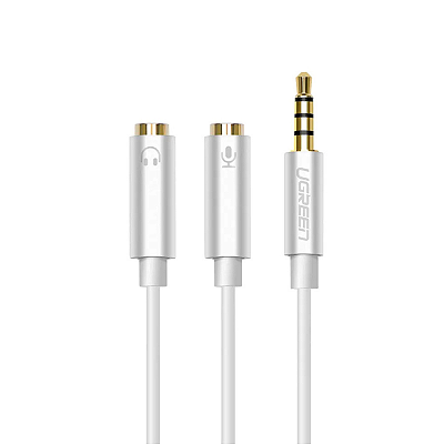 Cabo Divisor Áudio Simultâneo Ugreen Macho P/ 2 Fêmea 3.5mm Branco - 5915