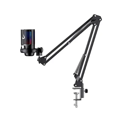 Microfone Gamer Rise Mode Elite 08 RGB Com Suporte Articulado USB-C Preto - RM-ME-08-B