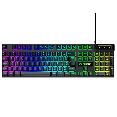 Teclado Gamer Fortrek Fearless 100 Fullsized Membrana Prata Plug & Play Preto