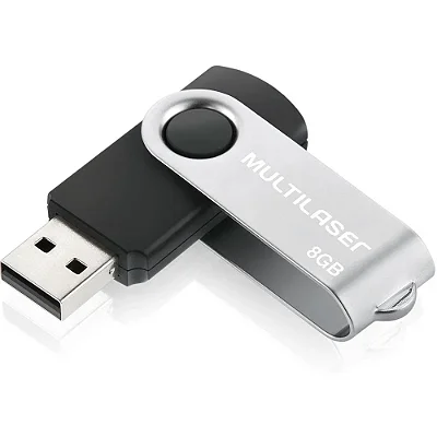 Pen Drive 8GB Multilaser Twist USB 2.0 Leitura 10MB/s Gravação 3MB/s Preto e Prata - PD587