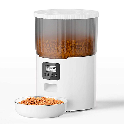 Smart Alimentador Para Pets Newpet 4L Automático Com Gravação De Voz Controle APP Branco - NP999