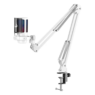 Microfone Gamer Rise Mode Elite 08 RGB Com Suporte De Mesa USB-C Branco - RM-ME-08-W