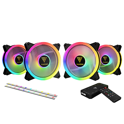 Kit 4 Fans Gamdias RGB Aeolus M2 1204R Elite 120mm Com Controladora E Fita Led ARGB - M2-1204R