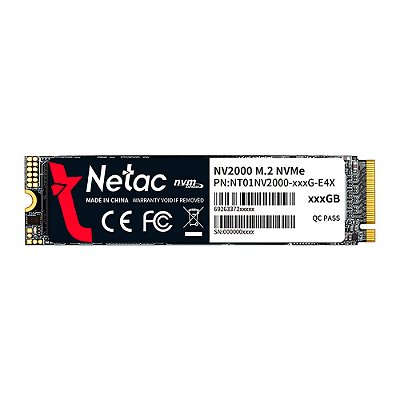 SSD 256GB NV2000 PCIe 3X4 M.2 2280 NVMe Netac Até 2500/1000MB/S - NT01NV2000-256-E4X