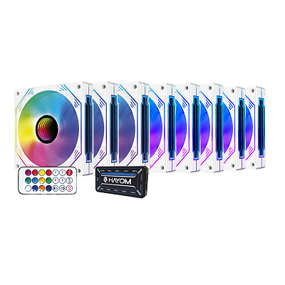 Kit 8 Fan Hayom RGB 120mm C/ Controladora Branco – FC1309