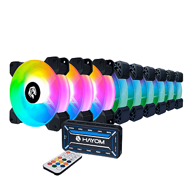 Kit 9 Fans Hayom Led RGB 120mm C/ Controladora - FC1306