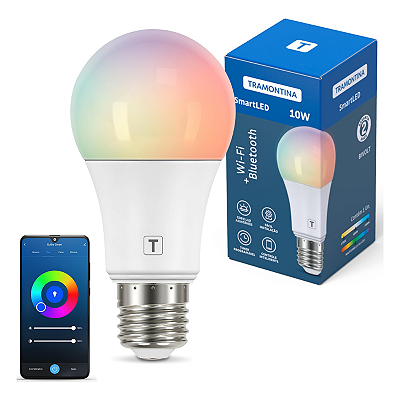 Lâmpada Tramontina Smart​ LED Inteligente 10W Wi-Fi + Bluetooth​ 16 Milhões de Cores Compatível com Alexa e Google - E27