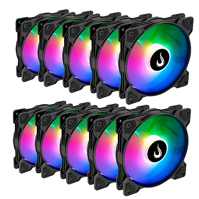 Kit 10 Fans Rise Mode X ARGB 120mm S/Controladora Preto - RM-XLD-ARGB