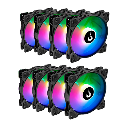 Kit 8 Fans Rise Mode X ARGB 120mm S/Controladora Preto - RM-XLD-ARGB