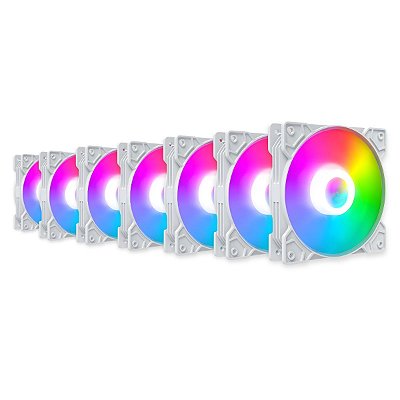 Kit 7 Cooler Fan Snaker Shadow ARGB 120mm Silencioso Branco