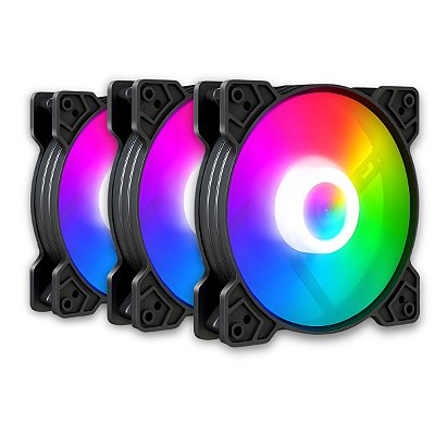 Kit 3 Cooler Fan Snaker Shadow ARGB 120mm Silencioso Preto